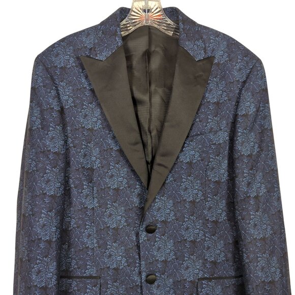 Egara Men's Dinner Jacket blue black 40 R Slim Fit Floral Peak Lapel - Picture 3 of 16